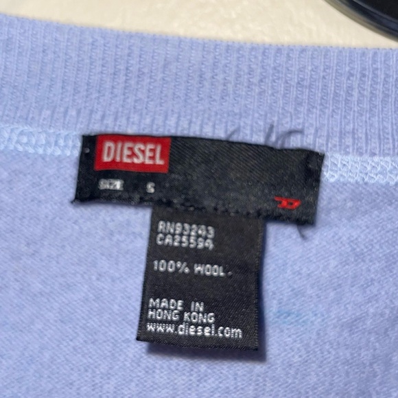 Diesel Blue V-Neck Sweater Wool with Emblem Sm - Picture 4 of 5